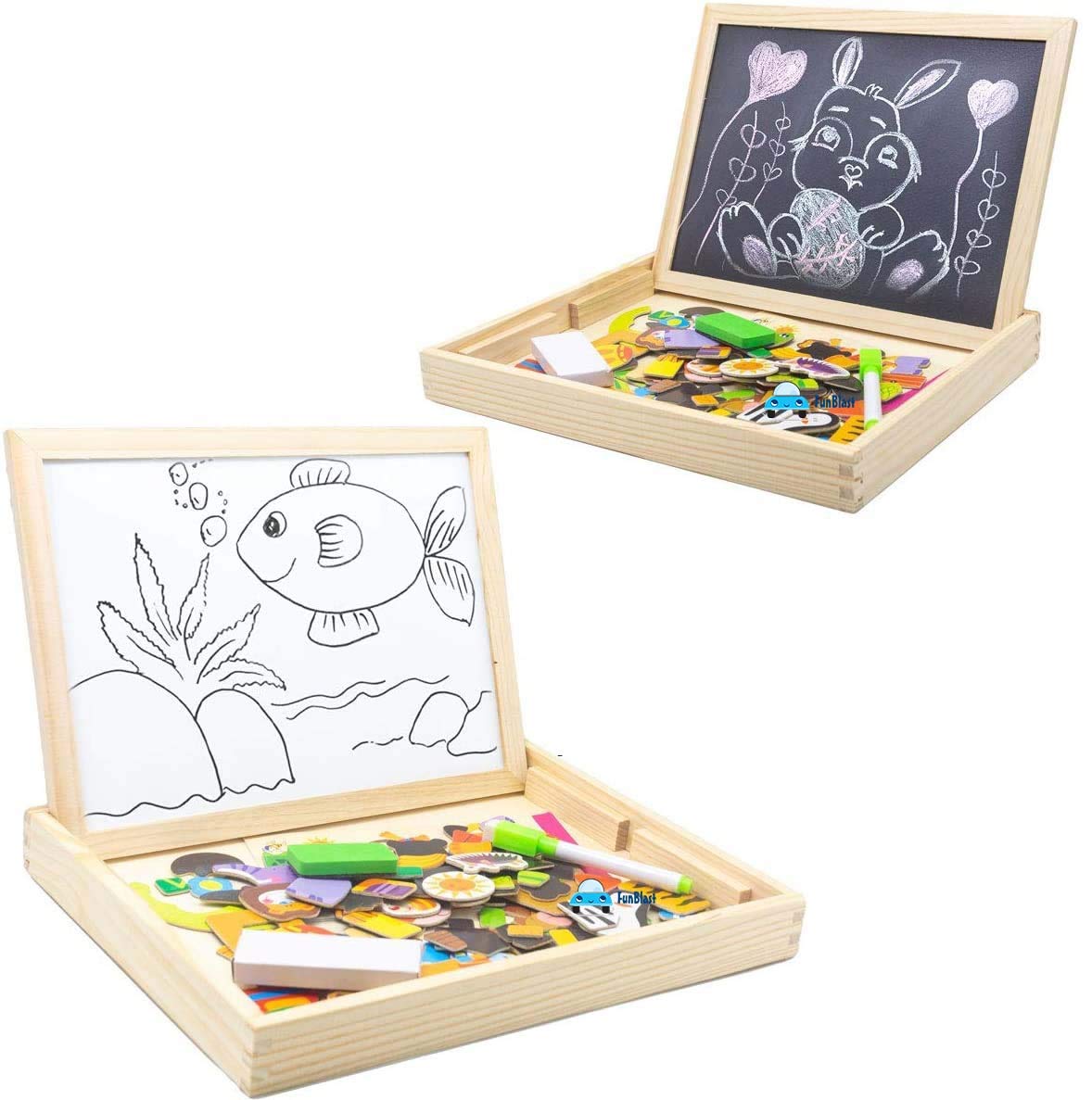 FunBlast Multifunctional Magnetic Wooden Chalkboard Kids Educational Toys Game Whiteboard Blackboard Drawing Toys for Children, Size- 30 * 23 CM (Multicolor)