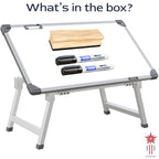 GOSHU 1.5 x 2 Feet Whiteboard Study Table | Portable Laptop Desk With Adjustable Height for Home and Office Use | White Board, Wooden Duster, Two Black Ink Markers (Pack of 4)