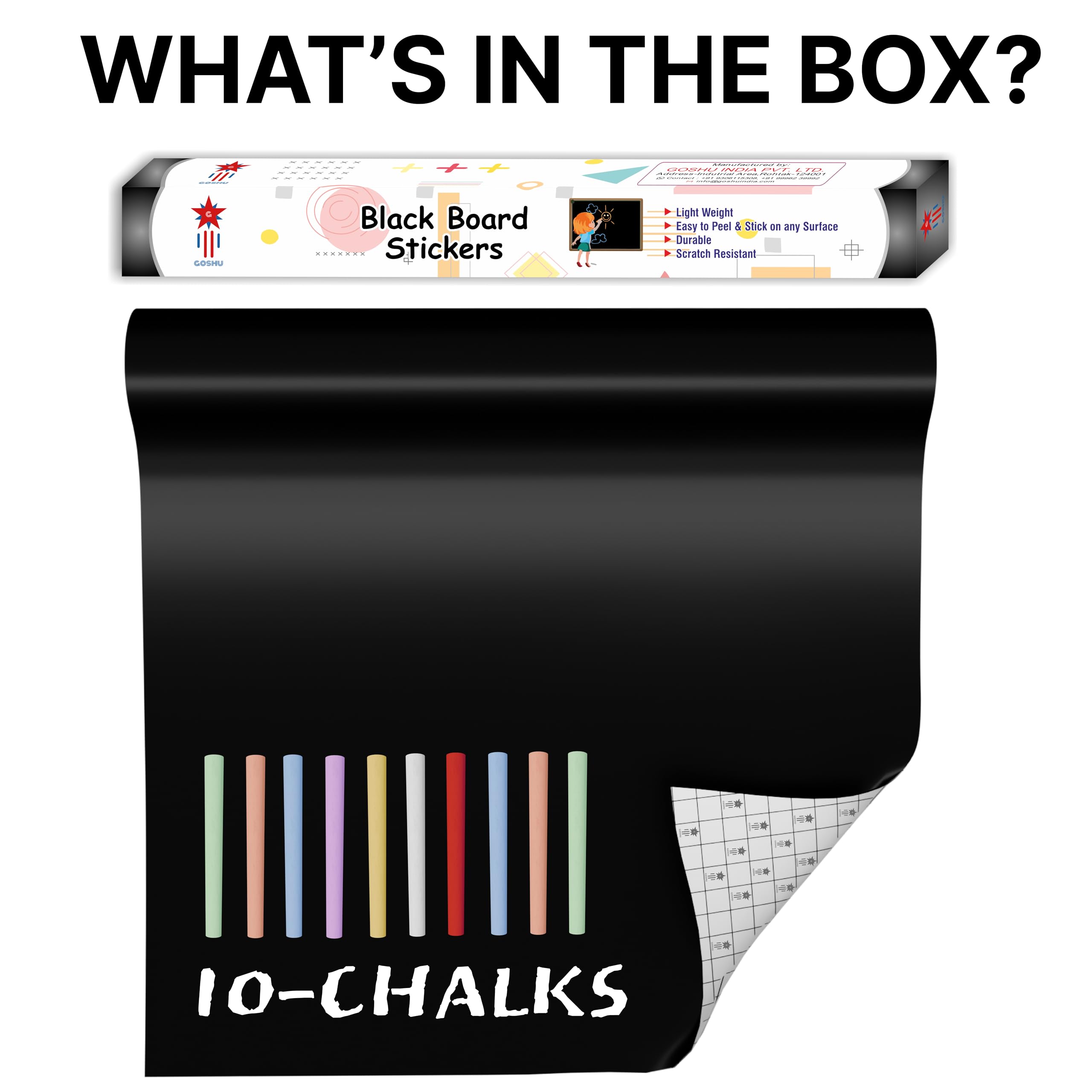 GOSHU 180x120 CM Black Board Sticker for Kids, Home, School & Office | Removable Self-Adhesive Waterproof Writing & Drawing Board Film – 6 x 4 Ft, Ideal for Smooth Surfaces (Black, 6x4 feet)