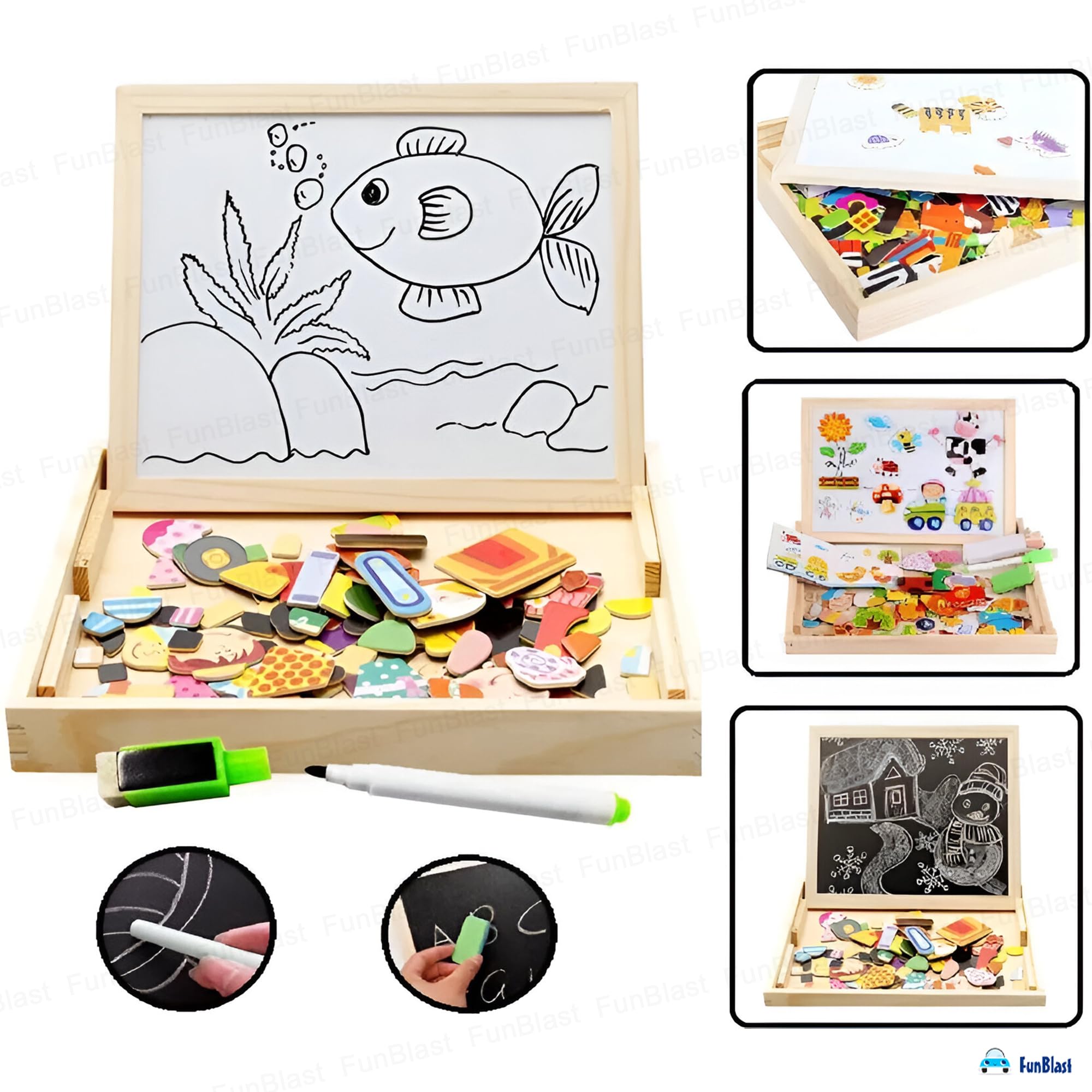 FunBlast Multifunctional Magnetic Wooden Chalkboard Kids Educational Toys Game Whiteboard Blackboard Drawing Toys for Children, Size- 30 * 23 CM (Multicolor)