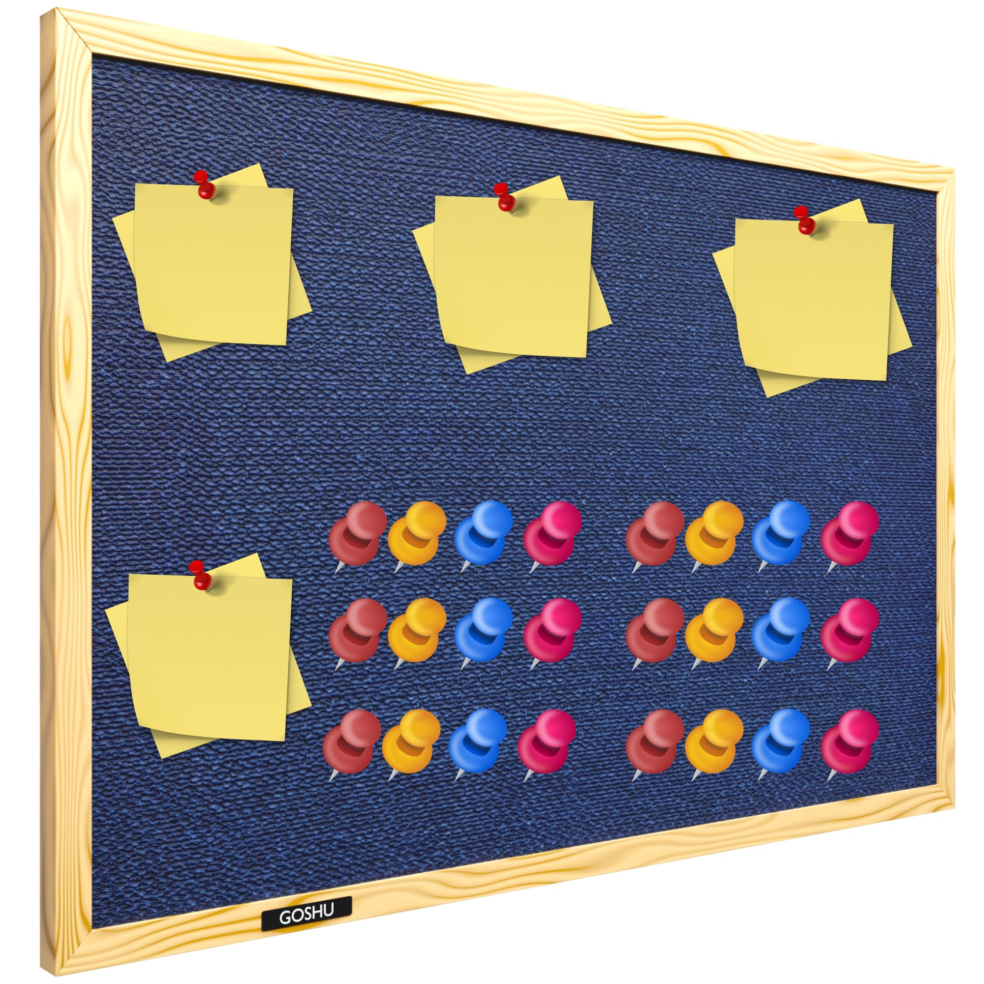 GOSHU 2 feet x3 feet Natural Wooden Frame Premium Material Pin-up Board/Soft Board/Bulletin Board/Pin-up Display Board for Office, School and Home with 50 Push Up Pins (Blue, 2x3 feet with pins)