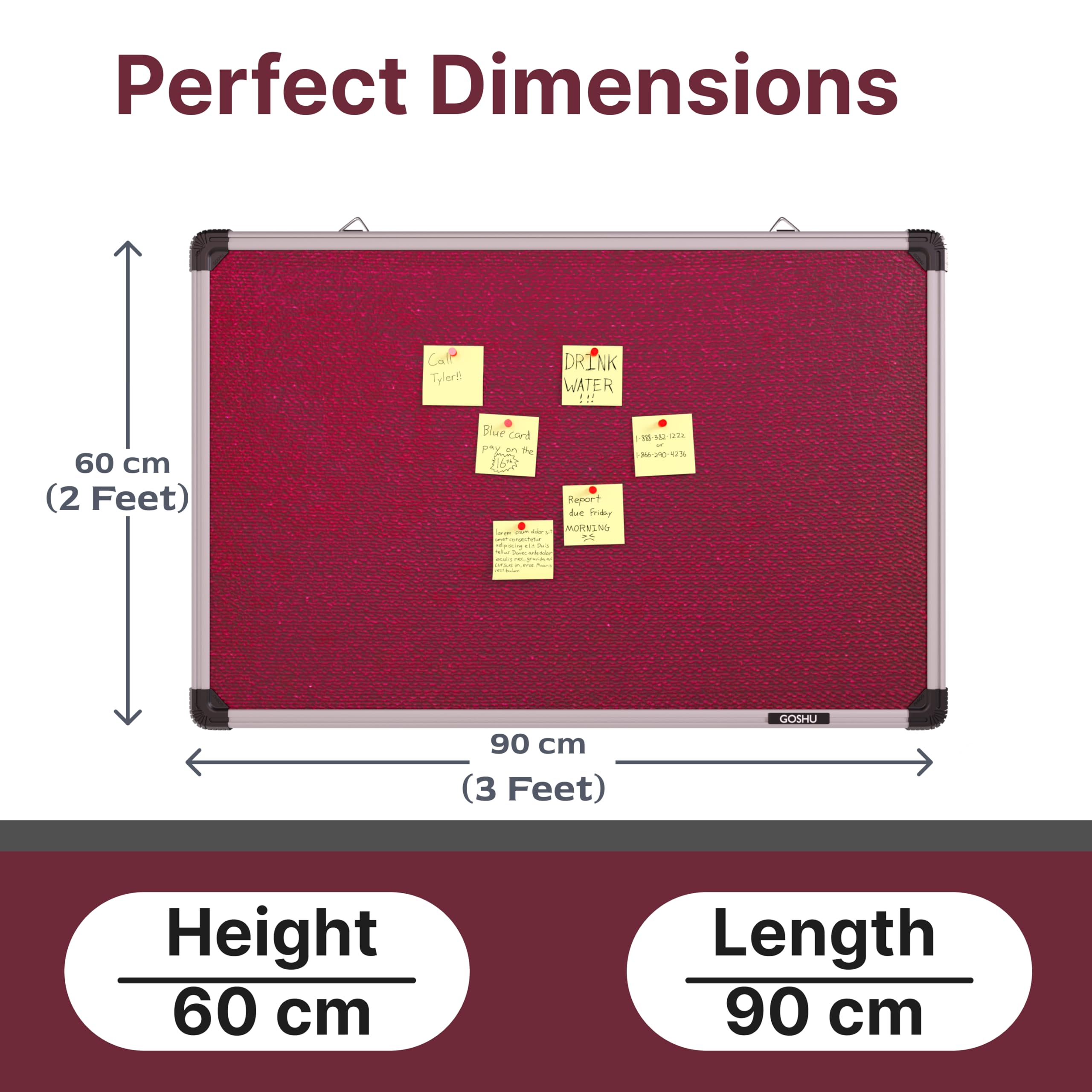 GOSHU Notice Board 2 feet x3 feet Shutter Board with Acrylic Cover Premium Material Pin-up Board/Bulletin Board/Display Board with 50 Push Pins for Office, School & College (2x3 feet, Maroon)