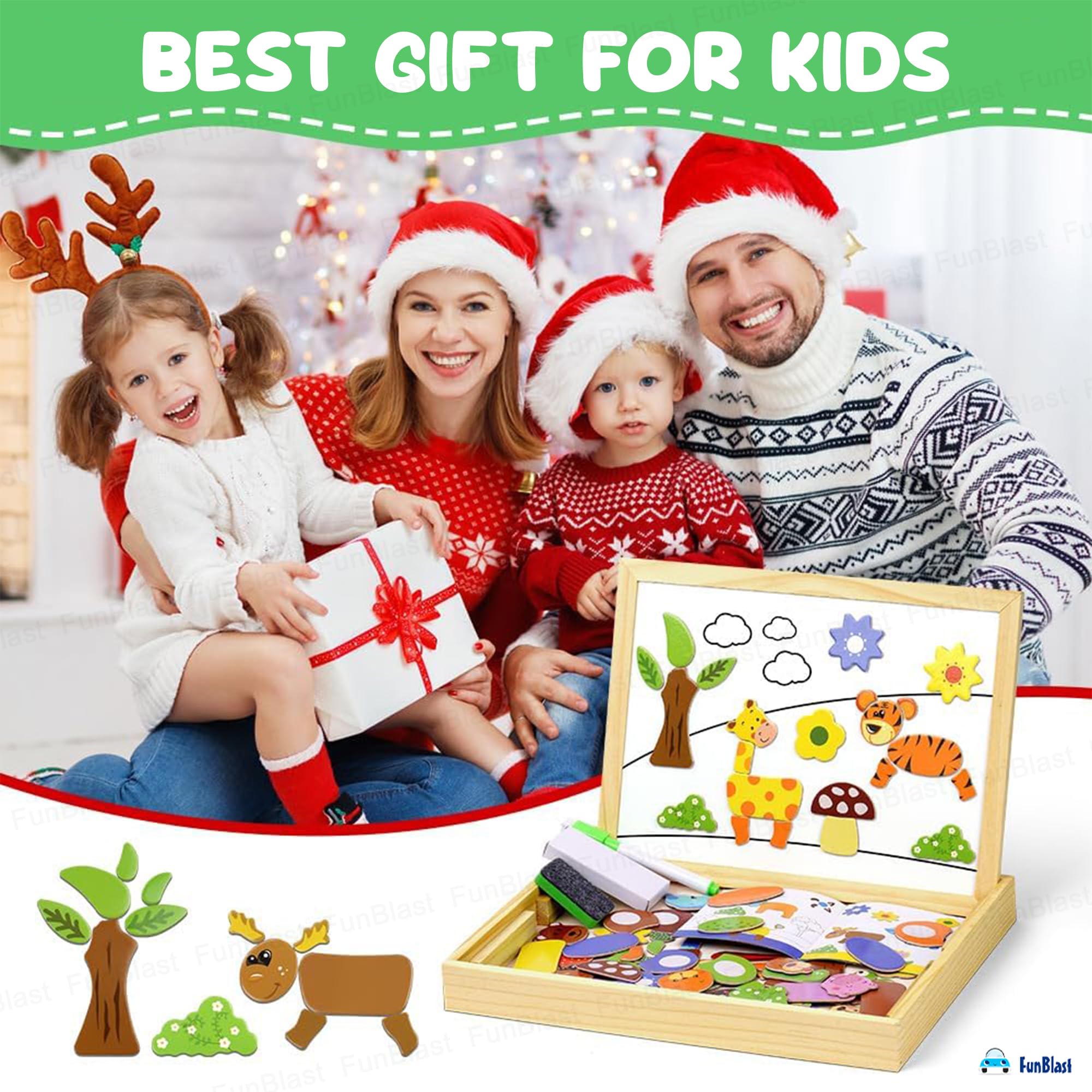 FunBlast Multifunctional Magnetic Wooden Chalkboard Kids Educational Toys Game Whiteboard Blackboard Drawing Toys for Children, Size- 30 * 23 CM (Multicolor)