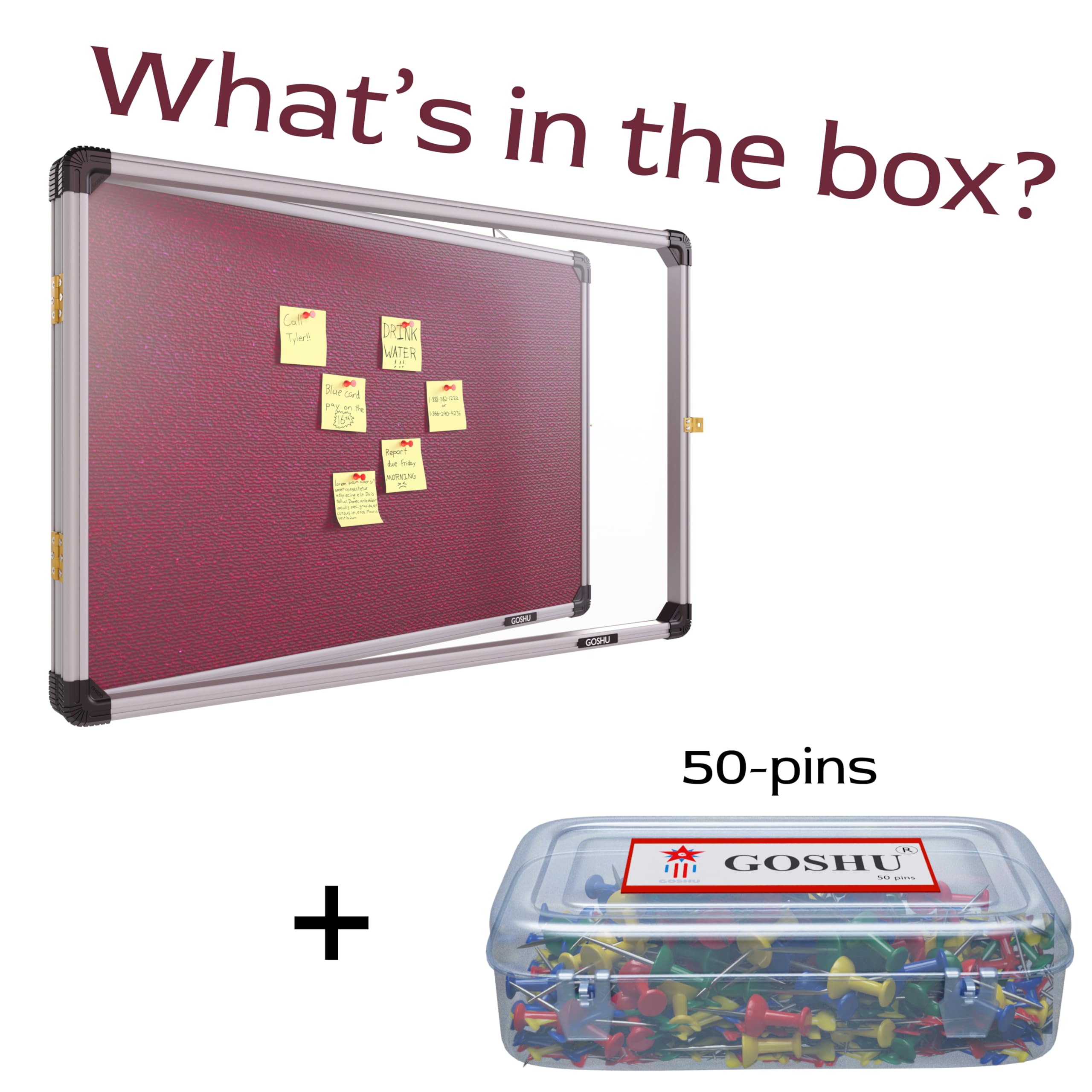 GOSHU Notice Board 2 feet x3 feet Shutter Board with Acrylic Cover Premium Material Pin-up Board/Bulletin Board/Display Board with 50 Push Pins for Office, School & College (2x3 feet, Maroon)