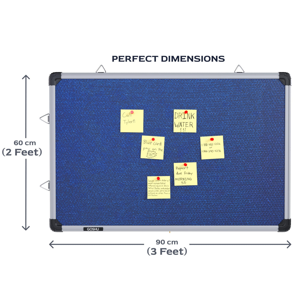 GOSHU 2 feet x3 feet Notice Premium Material Pin-up Board/Pin-up Board/Soft Board/Bulletin Board/Pin-up Display Board for Office, School and Home (2x3 feet Blue, Pack of 1)