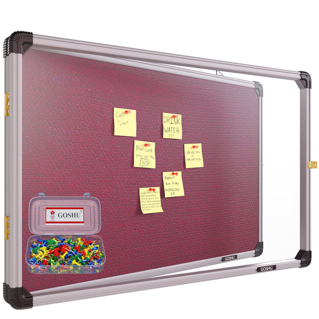 GOSHU Notice Board 2 feet x3 feet Shutter Board with Acrylic Cover Premium Material Pin-up Board/Bulletin Board/Display Board with 50 Push Pins for Office, School & College (2x3 feet, Maroon)