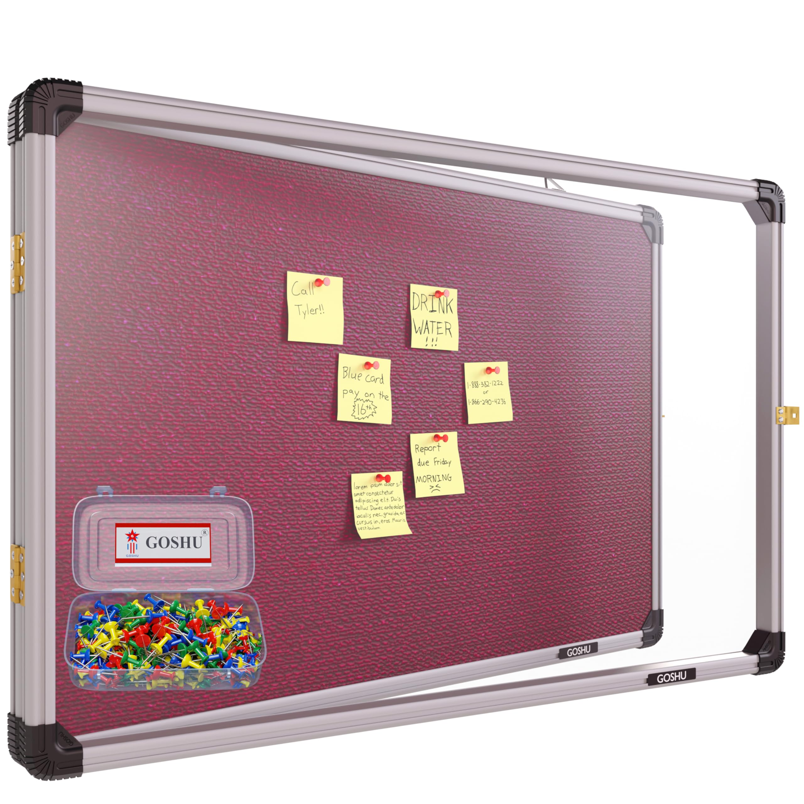 GOSHU Notice Board 2 feet x3 feet Shutter Board with Acrylic Cover Premium Material Pin-up Board/Bulletin Board/Display Board with 50 Push Pins for Office, School & College (2x3 feet, Maroon)