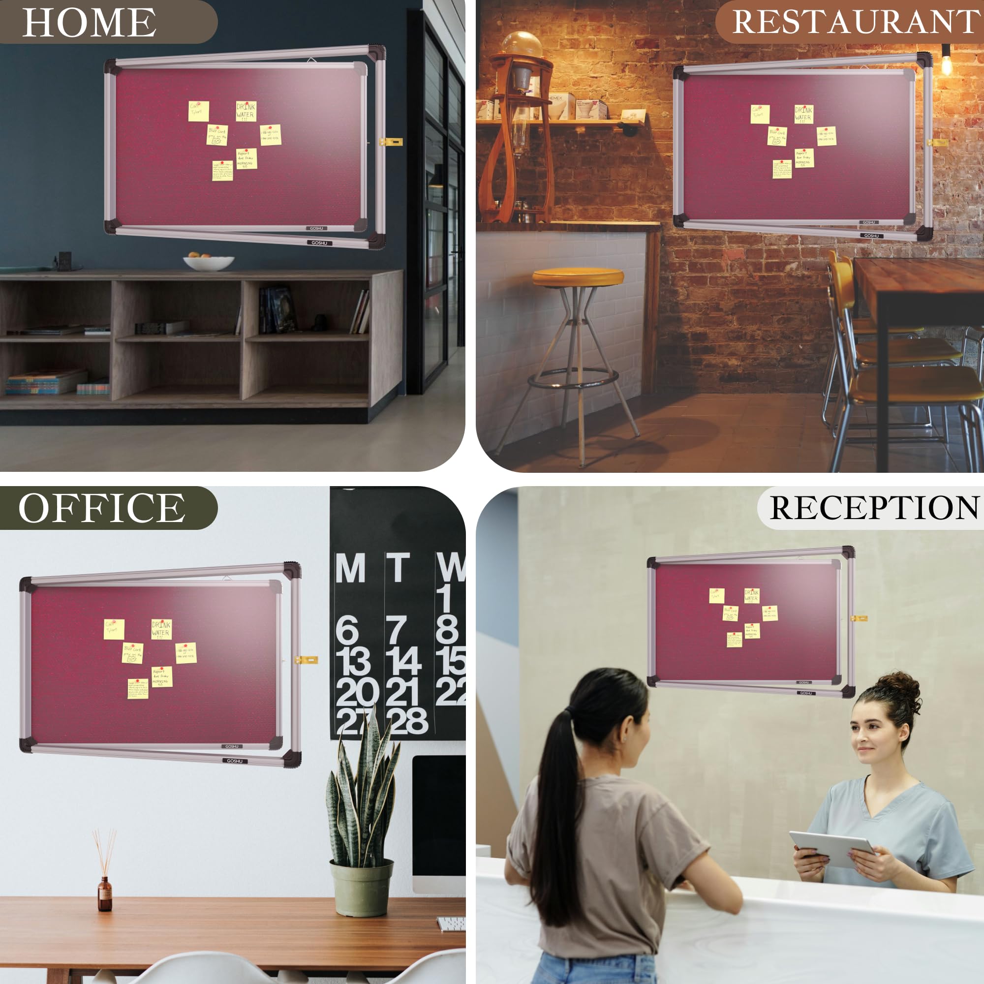 GOSHU Notice Board 2 feet x3 feet Shutter Board with Acrylic Cover Premium Material Pin-up Board/Bulletin Board/Display Board with 50 Push Pins for Office, School & College (2x3 feet, Maroon)