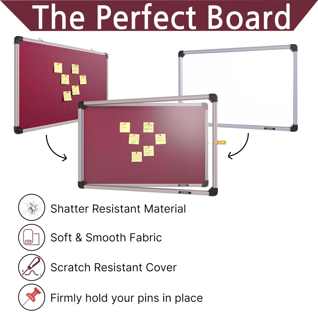GOSHU Notice Board 2 feet x3 feet Shutter Board with Acrylic Cover Premium Material Pin-up Board/Bulletin Board/Display Board with 50 Push Pins for Office, School & College (2x3 feet, Maroon)