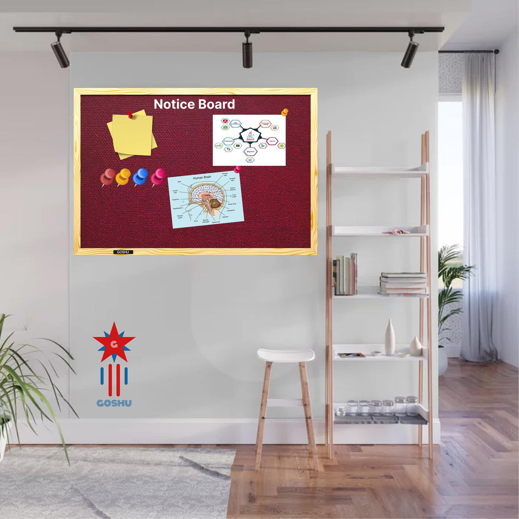 GOSHU 1.5 feet x2 feet Natural Wooden Frame Notice Premium Material Pin-up Board/Soft Board/Bulletin Board/Pin-up Display Board for Office, School and Home (Maroon, 1.5x2 feet)