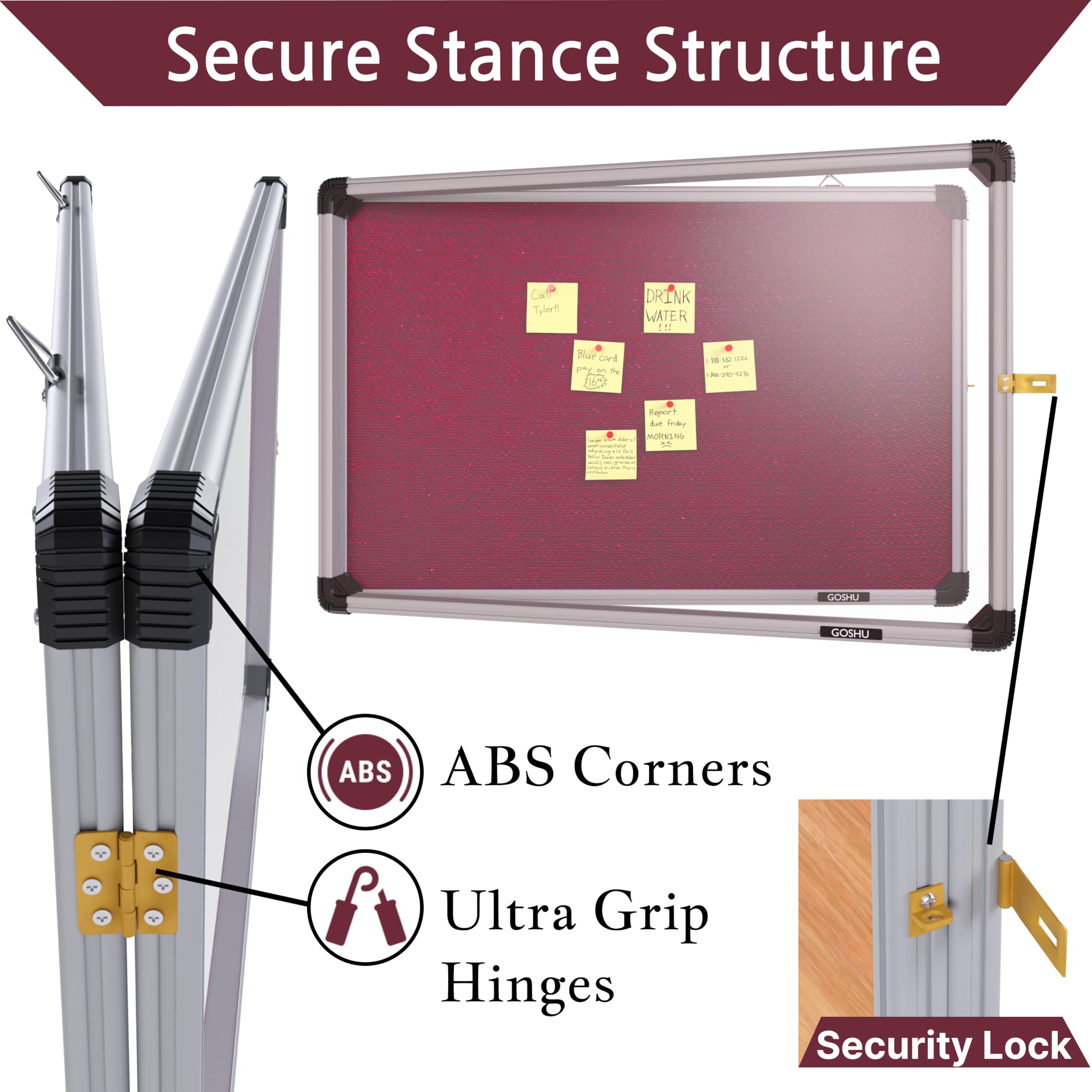 GOSHU Notice Board 2 feet x3 feet Shutter Board with Acrylic Cover Premium Material Pin-up Board/Bulletin Board/Display Board with 50 Push Pins for Office, School & College (2x3 feet, Maroon)