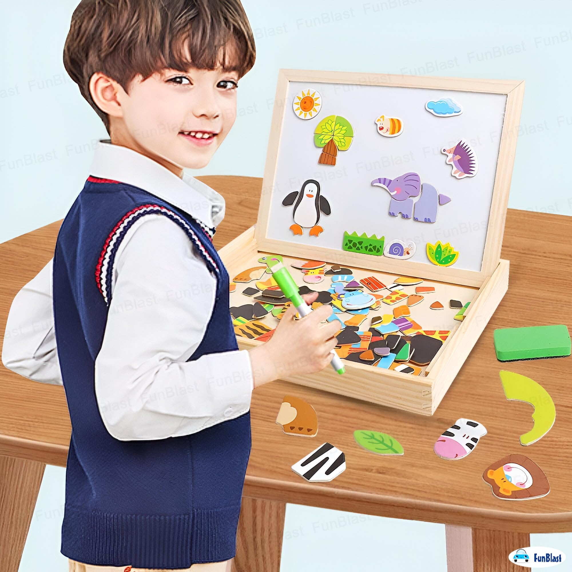 FunBlast Multifunctional Magnetic Wooden Chalkboard Kids Educational Toys Game Whiteboard Blackboard Drawing Toys for Children, Size- 30 * 23 CM (Multicolor)