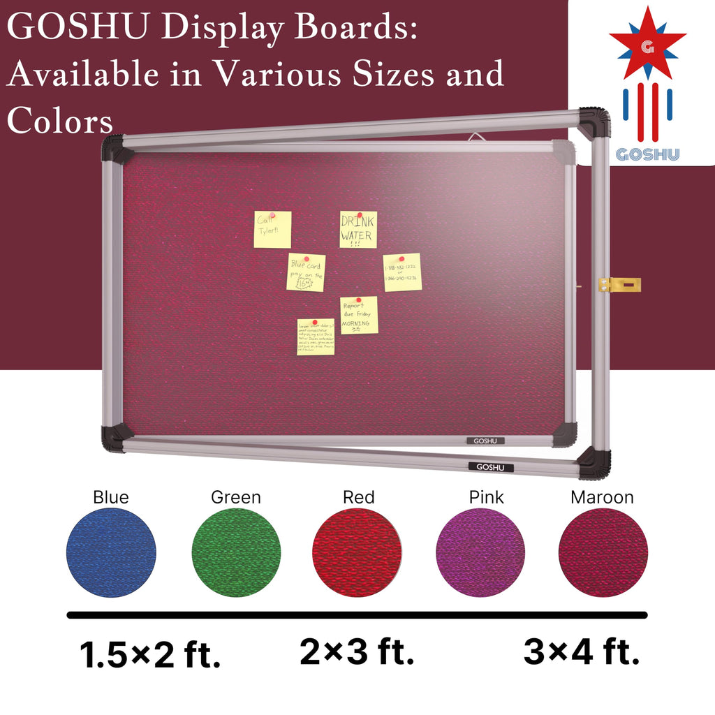 GOSHU Notice Board 2 feet x3 feet Shutter Board with Acrylic Cover Premium Material Pin-up Board/Bulletin Board/Display Board with 50 Push Pins for Office, School & College (2x3 feet, Maroon)