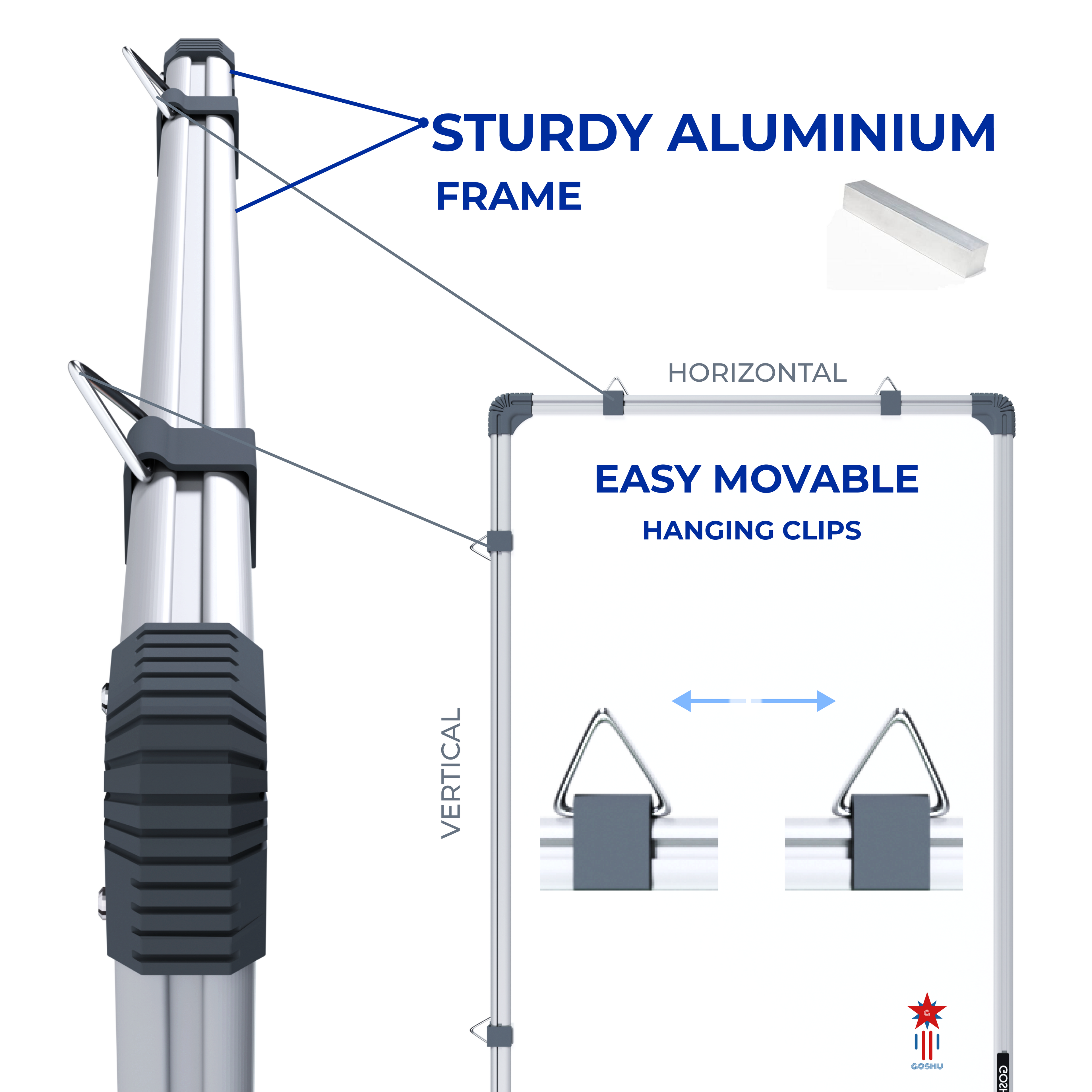 GOSHU Aluminium Non Magnetic 3 Feet X4 Feet Double Sided White Board And Chalk Board Front Side Whiteboard Surface And Back Side Chalkboard Surface (3X4 Feet, Pack Of 1 Item)