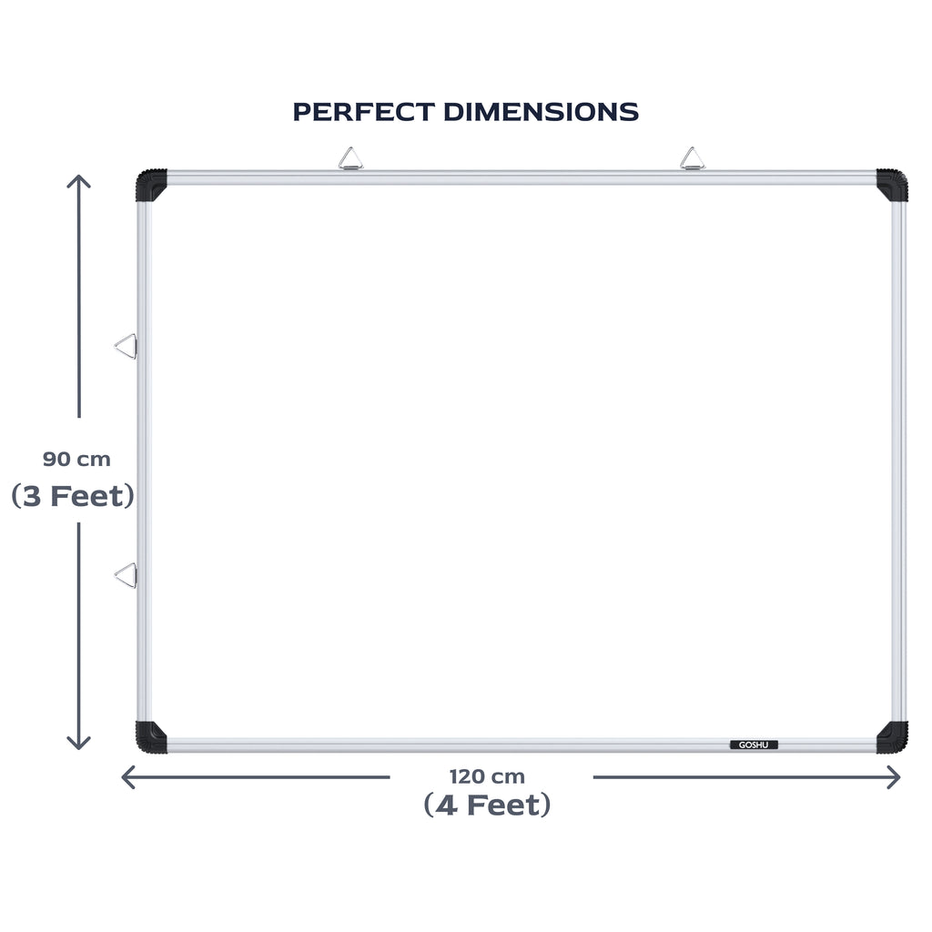 GOSHU Aluminium Non Magnetic 3 Feet X4 Feet Double Sided White Board And Chalk Board Front Side Whiteboard Surface And Back Side Chalkboard Surface Includes Duster and Two Whiteboard Marker (3X4 Feet, Pack Of 4 Items)