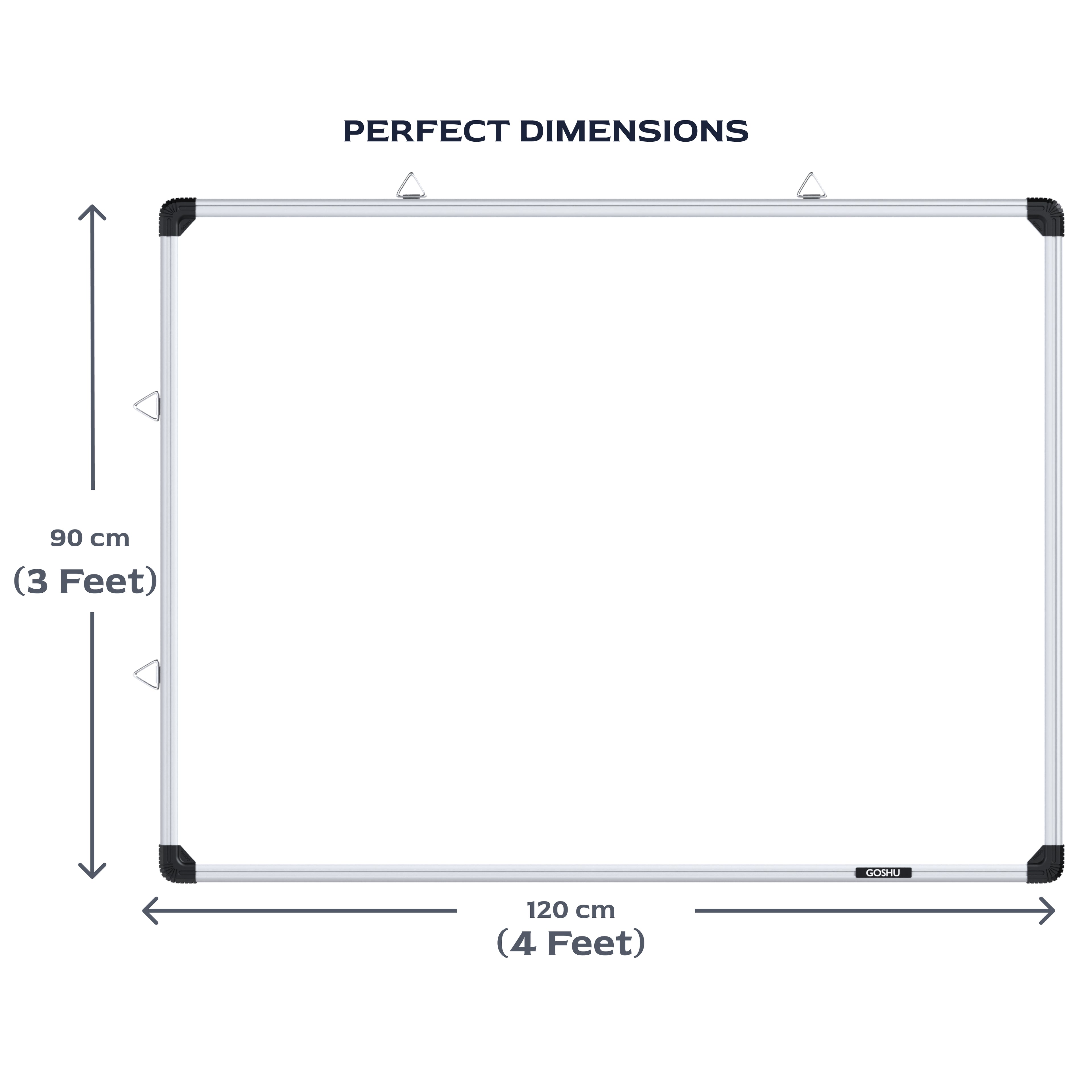 GOSHU Aluminium Non Magnetic 3 Feet X4 Feet Double Sided White Board And Chalk Board Front Side Whiteboard Surface And Back Side Chalkboard Surface Includes Duster and Two Whiteboard Marker (3X4 Feet, Pack Of 4 Items)