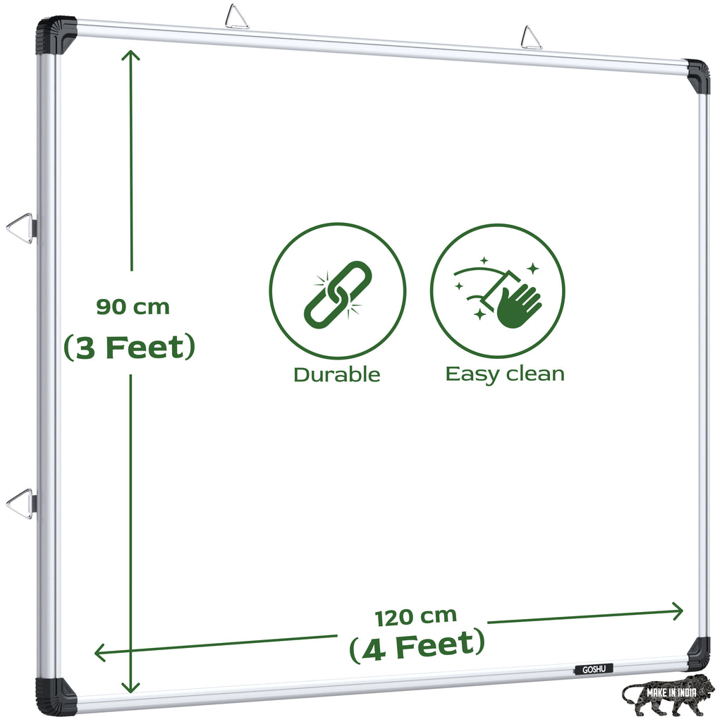GOSHU Aluminium Non Magnetic 3 Feet X4 Feet Double Sided White Board And Chalk Board Front Side Whiteboard Surface And Back Side Chalkboard Surface Includes Duster and Two Whiteboard Marker (3X4 Feet, Pack Of 4 Items)