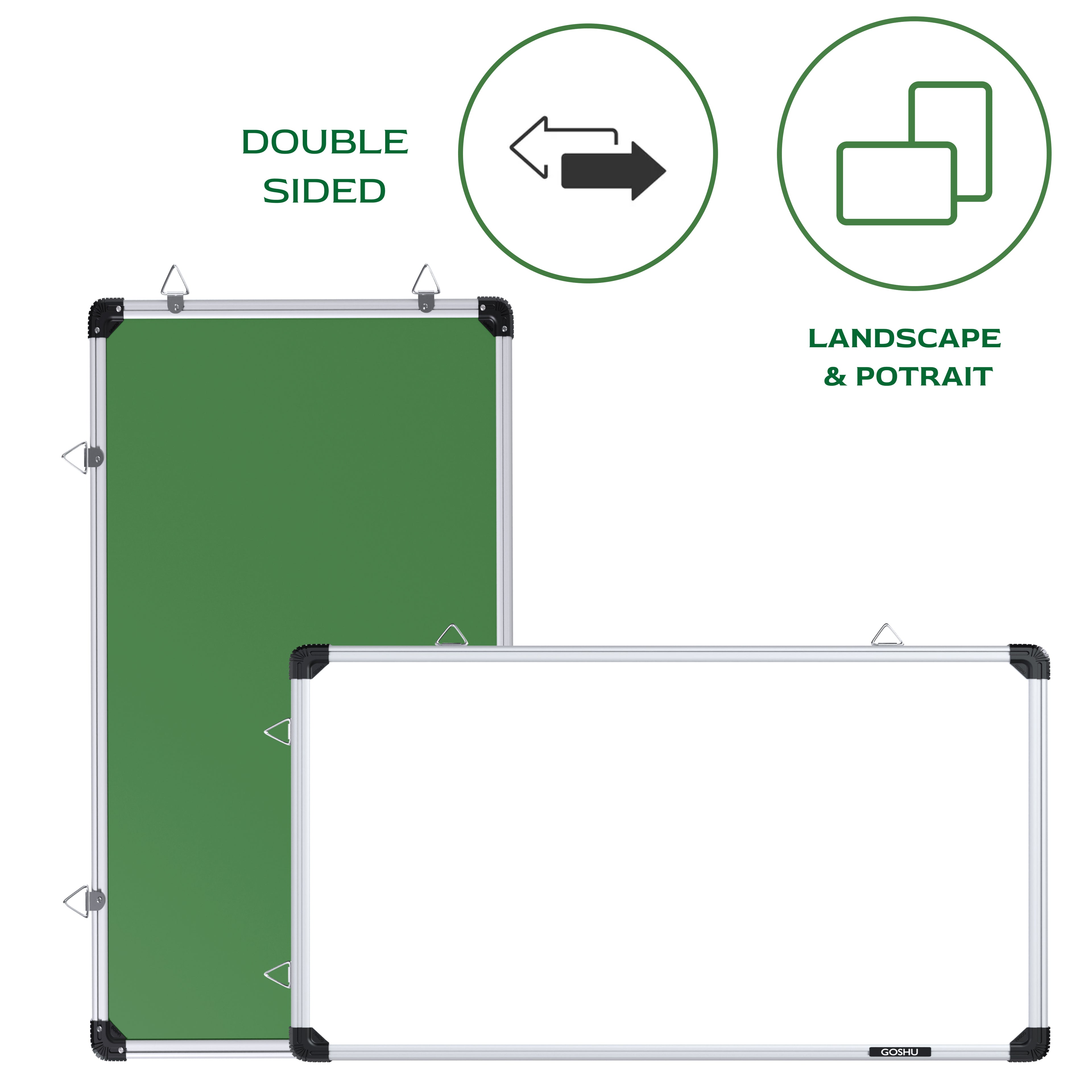GOSHU Aluminium Non Magnetic 1.5 Feet X2 Feet Double Sided White Board And Chalk Board Front Side Whiteboard Surface And Back Side Chalkboard Surface (1.5X2 Feet, Pack Of 1 Item)