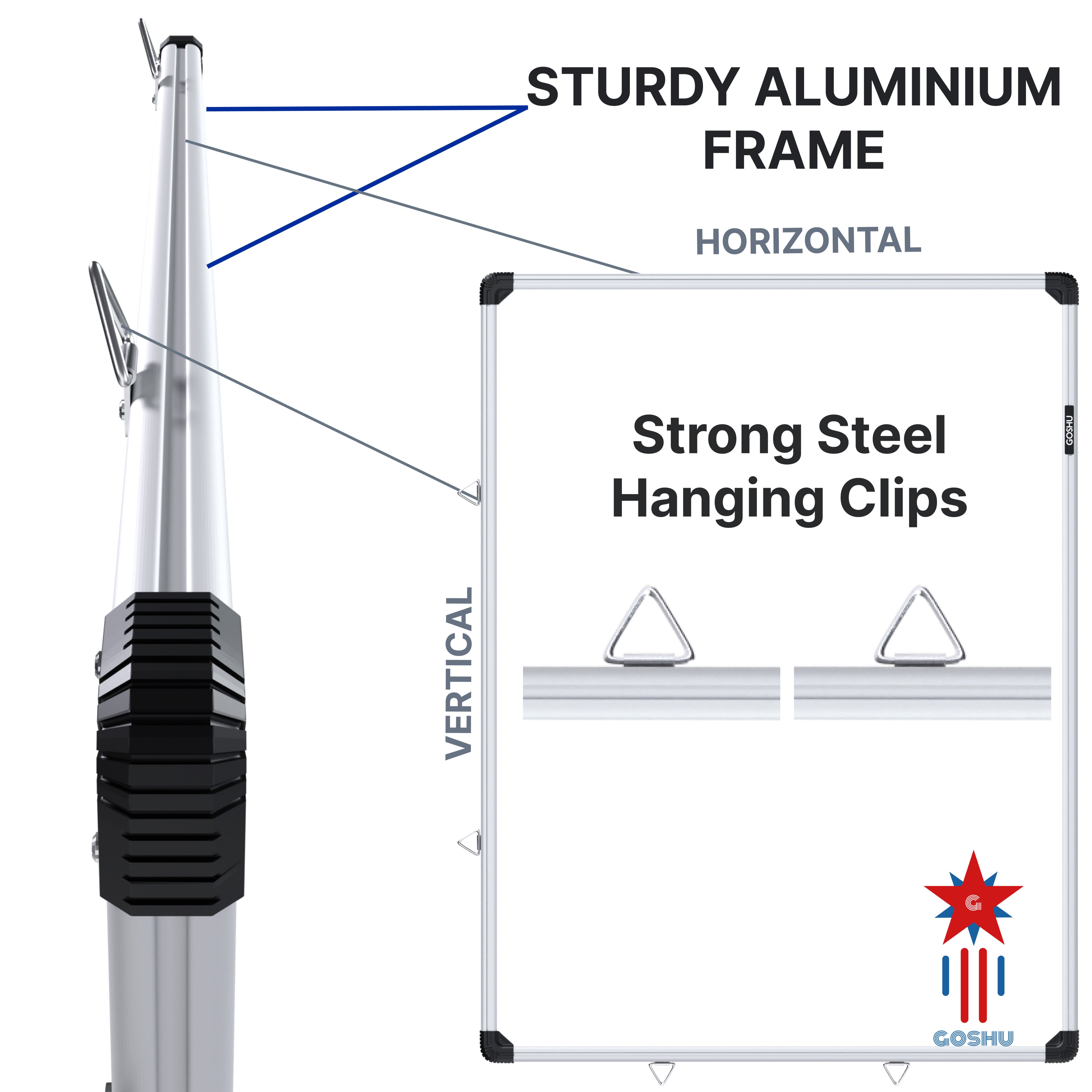 GOSHU Aluminium Non Magnetic 1.5 Feet X2 Feet Double Sided White Board And Chalk Board Front Side Whiteboard Surface And Back Side Chalkboard Surface (1.5X2 Feet, Pack Of 1 Item)