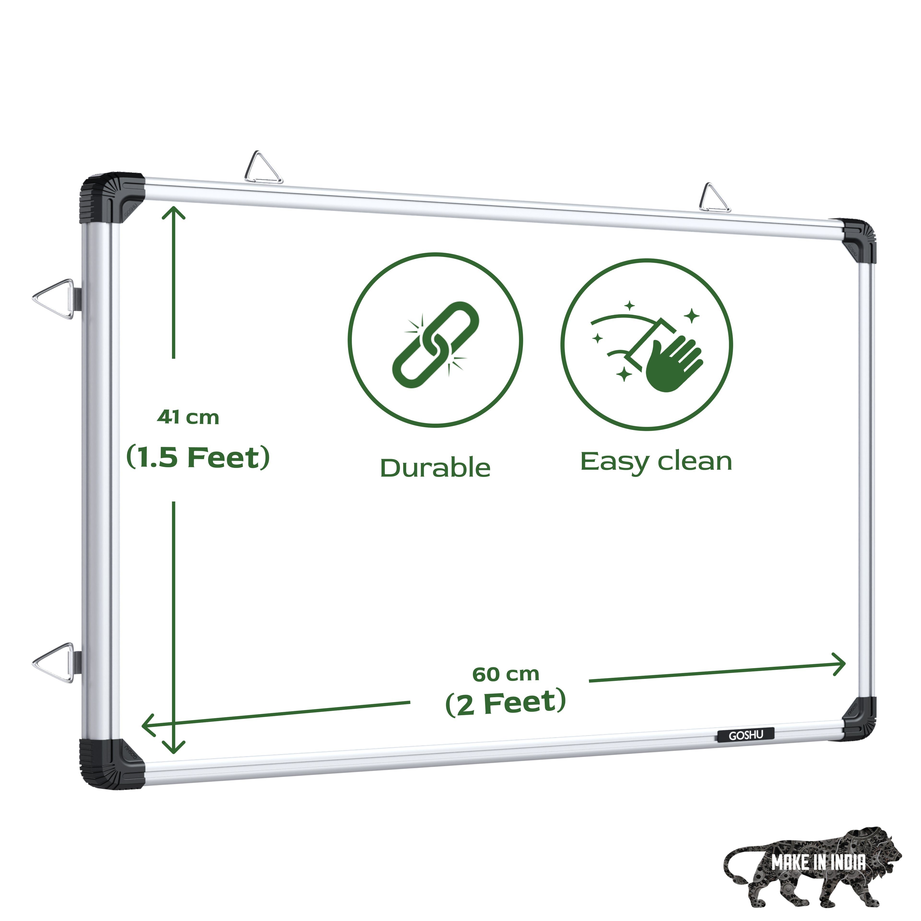 GOSHU Aluminium Non Magnetic 1.5 Feet X2 Feet Double Sided White Board And Chalk Board Front Side Whiteboard Surface And Back Side Chalkboard Surface (1.5X2 Feet, Pack Of 1 Item)